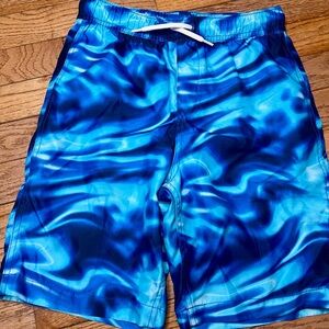 Lands' End Blue Teal Swim Trunks with White Mesh Lining YL